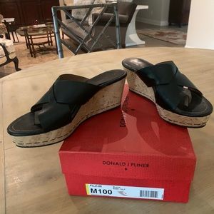 Donald J Pliner Black Baby Calf Wedge Sandals